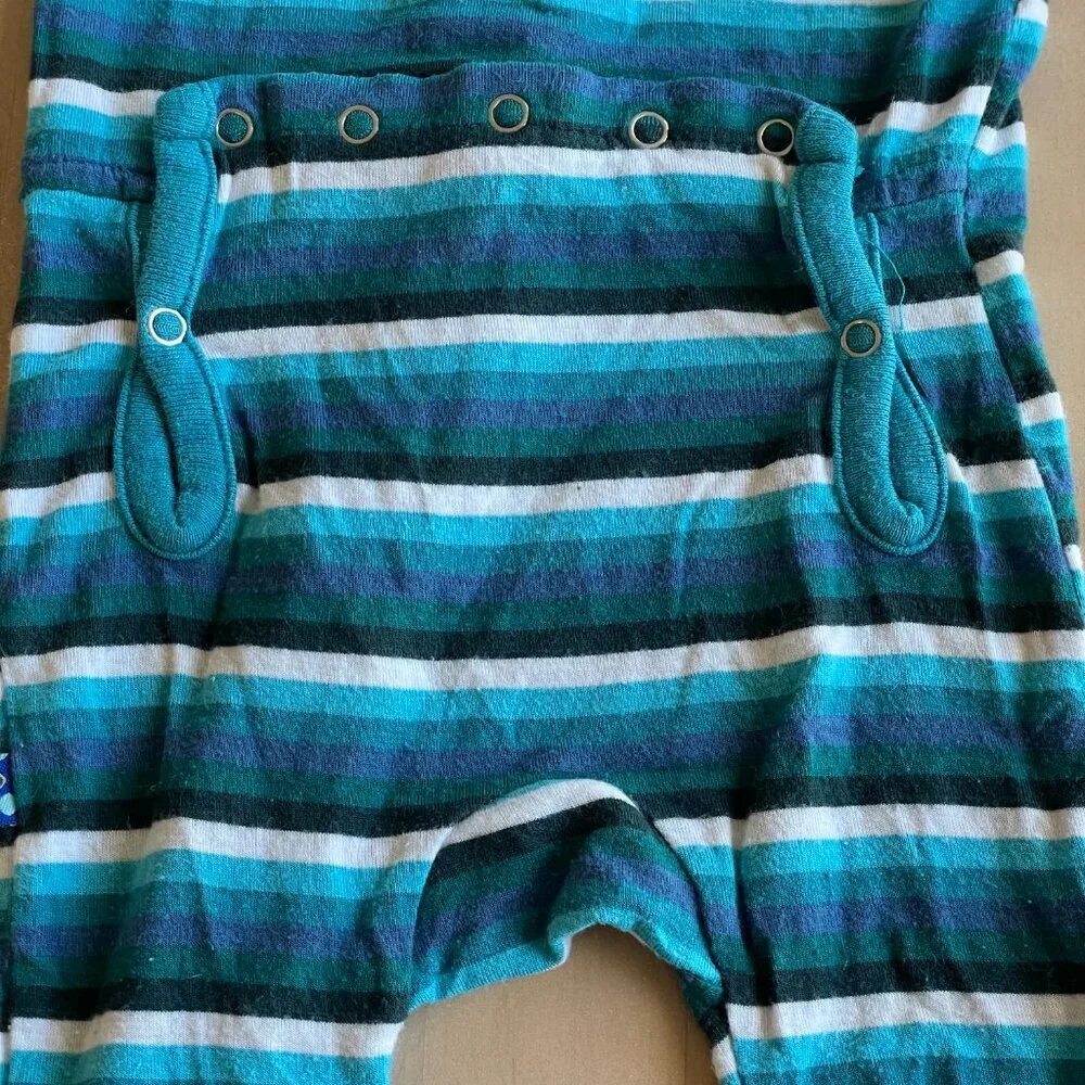 KicKee Pants Bamboo‎ Coverall w/ Snaps Romper PJs Outfit, Blue & White, 0-3 Mo.
